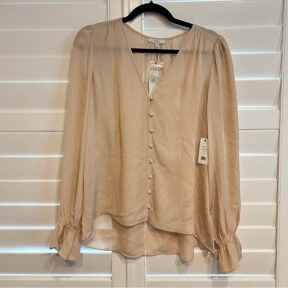 Joie Bolona Silk V Neck Blouse in Pink Sky Size Large - Picture 2 of 8